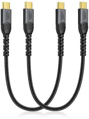 USB C Cable Short 1ft 2pcs, USB C 60W Fast Charging Braided Type C Data Cord for iPhone 15/16, iPad Pro, MacBook,Galaxy S24 23 22, Powerbank, Tablet, Android Auto/Cellphone