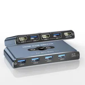 BUCIER KVM Switch, KVM Switch 1 Monitors 2 Computers, HDMI Switch, 4K@60Hz KVM Switches for 2 Computers Sharing 1 Monitor, 4 USB 3.0 Devices Such as Keyboard, Mouse, Printer, Scanner(Grey)