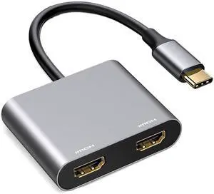 USB C to Dual HDMI Adapter 4K@60Hz, Type C to HDMI Splitter for Dual Monitors, USB C Hub Extend Display for MacBook Air/Pro, More Laptops with Thunderbolt 3/4 Ports
