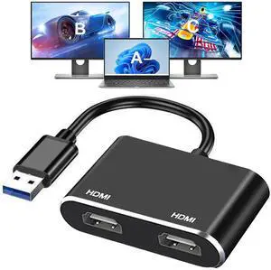 USB to HDMI Adapter for 2 Monitors, USB 3.0 to Dual HDMI Adapter 1920 * 1080P@60HZ Full HD Audio Video Graphics Converter Cable Comaptible with Windows System