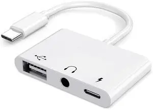 USB C to USB Adapter, 3 in 1 AUX/USB to USB C Adapter with 3.5mm Headphone Jack + OTG + 60W PD Fast Charging Port,Compatible with iPhone 15/16, iPad Pro, MacBook and More