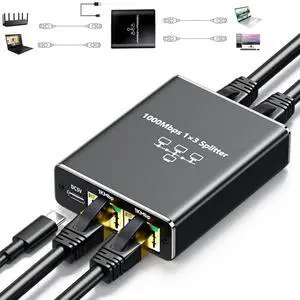 Gigabit Ethernet Splitter 1 to 3, 1000Mbps RJ45 Network Ethernet Switch, LAN Internet Splitter Adapter for Cat 5/5e/6/7/8 Cable[ 3 Devices Networked Simultaneously]