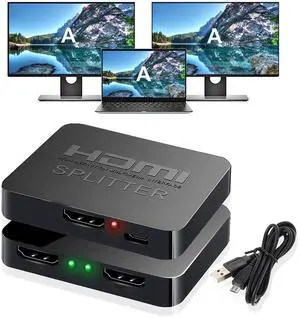 Vszerda HDMI Splitter 1 in 2 Out for Dual Monitors, 4K Dual HDMI Adapter Extender for 2 Monitors- Copy 1 Source to 2 Displays at The Same Time