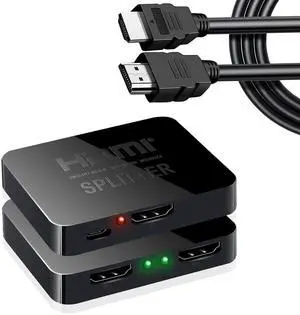 Vszerda HDMI Splitter 1 in 2 Out for Dual Monitors with a 5ft HDMI Cable 4K UHD Display for 2 Monitors- Copy 1 Source to 2 Displays at The Same Time