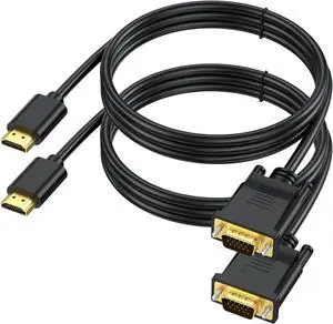 HDMI to VGA 6FT, Uni-Directional HDMI Computer to VGA Monitor Cable (Male to Male) Compatible for Desktop, Laptop, PC, Monitor, Projector, HDTV, Raspberry Pi, Roku, Xbox and More (2PCS)