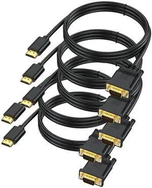 HDMI to VGA 6FT, Uni-Directional HDMI Computer to VGA Monitor Cable (Male to Male) Compatible for Desktop, Laptop, PC, Monitor, Projector, HDTV, Raspberry Pi, Roku, Xbox and More (5PCS)