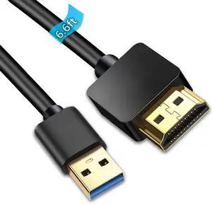 USB to HDMI Adapter Cable, 6.6FT USB to HDMI Male Cable, 1080P HD Monitor Display Audio Video Converter Cable Cord, Only Support Windows XP/7/8/8.1/10 Systems