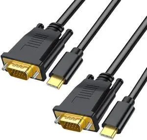 Vszerda 2 Pack USB C to VGA Cable 6FT, 1080P@60Hz USB Type C to VGA Adapter Video Converter [Thunderbolt 3/4 Compatible] with MacBook Air, iPad Pro, iPhone 15/16, iMac, XPS, Surface etc-Gold-Plated