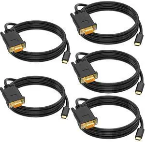 Vszerda USB C to VGA Cable 6FT, 1080P@60Hz USB Type C to VGA Adapter Video Converter [Thunderbolt 3/4 Compatible] with MacBook Air, iPad Pro, iPhone 15/16, iMac, XPS, Surface etc-Gold-Plated (5PCS)