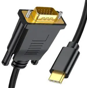 USB C to VGA Cable 6FT, 1080P@60Hz USB Type C to VGA Adapter Video Converter [Thunderbolt 3/4 Compatible] with MacBook Air, iPad Pro, iPhone 15/16, iMac, XPS, Surface etc-Gold-Plated Male Interface