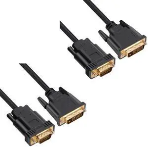 Vszerda 2 Pack DVI to VGA Cable, DVI-D 24+1 to VGA 6 Feet Cable Male to Male Gold-Plated Cord for Computer, PC Host, Laptop, Graphics Card to HDTV