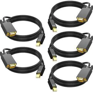 5 Pack Mini Displayport to VGA Cable 6FT, Mini DP to VGA Cable (Thunderbolt 2 Compatible) with MacBook Air/Pro, Surface Pro/Dock, iMac, Mac mini, Monitor, Projector
