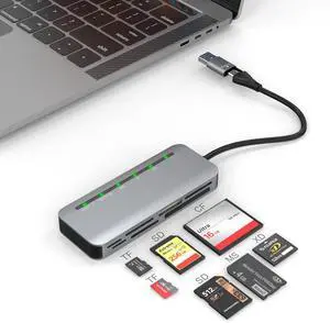 Memory Stick Pro Duo Adapter for iPhone, 7 in 2 Camera Card Reader SD/Micro SD/CF/XD/ Pro Duo Stick with USB C USB3.0 Adapter, 5Gbps Memory Stick Adapter Read 5 Cards Simultaneously
