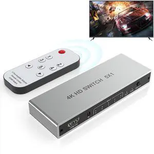 4K HDMI Switch 5 in 1 Out - 4K@60Hz HDMI Switch with Remote, 5 Port HDMI Switcher Selector Support 3D HDR CEC HDCP2.2 Compatible with PS 5/4/3 Xbox Switch Roku TV
