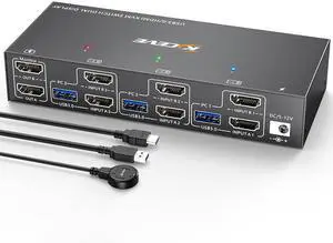 KVM Switch 3 Computers 2 Monitors HDMI, 4K@60Hz Dual Monitor USB 3.0 KVM Switcher with EDID Emulator, Support Copy and Extended Display, for 3 Computers Share 2 Displays and 4 USB Devices