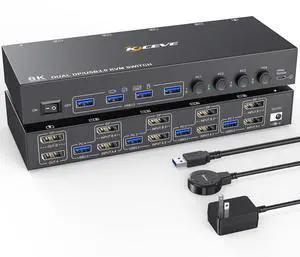 KVM Switch 4 Computer 2 Monitors, Dual Monitors Displayport USB 3.0 KVM Switcher, Supports 4K@60Hz for 4 DP Computers Share 2 DP Monitors, Keyboard and Mouse