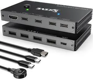 USB-C KVM Switch, 2 Ports KVM Type-C Switcher Box Support 4K@60Hz for 2 Computers Share Keyboard Mouse and Monitor, Suppprt 87W PD Fast Charging USB-C KVM Switch, 2 Ports KVM Type-C Switcher Box Support 4K@60Hz for 2 Computers Share Keyboard Mouse and Monitor, Suppprt 87W PD Fast Charging