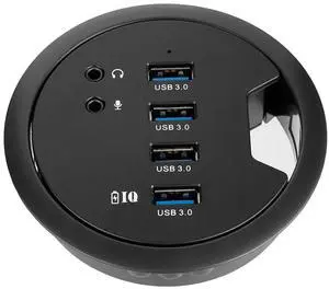 Vszerda Desk-Fit (Diameter 3.14" or 80MM) 4 Port USB 3.0 Hub with 3.5mm Audio Mic Phone Jack/BC 1.2 USB Charger, 5V/2A Power Adapter for iPhone/Smart Phones(usb3.0 4 Port)(AC Power Supply Included)