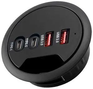 Vszerda Grommet Desk-Fit USB 3.0 Hub (Diameter 2.36" or 60MM) 2 Port Type A&2 Port Type C,Compatible Charging and Data Transmission,