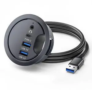 Vszerda USB 3.0 Hub Sound Card USB-C 2 Port USB 60mm Desk Grommet Splitter Dock Station Headphone Mic Audio Interface for Desktop PC