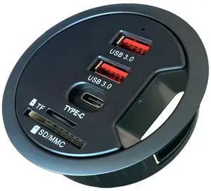 Grommet Desk-Fit USB 3.0 Hub (Diameter 2.36" or 60MM) 2 Port Type-A and 1 Port Type-C with SD/TF Card Reader,Compatible Charging and Data Transmission,