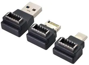 Vszerda 3pcs USB 3.1 Front Panel Header Female Type-E to Male Type-A & Type-C USB-C Motherboard Extension Data Angled Adapter
