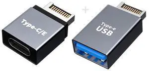 Vszerda 2pcs USB 3.1 Front Panel Header Male Type-E to Type-A & Type-C USB-C Motherboard Extension Data Adapter
