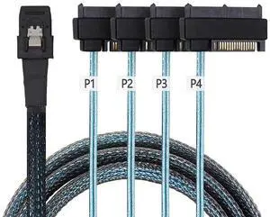 Vszerda Internal 36 Pin Mini SAS SFF-8087 Host to 4 SFF-8482 Target SAS Hard Disk and SATA Power Cable 50cm
