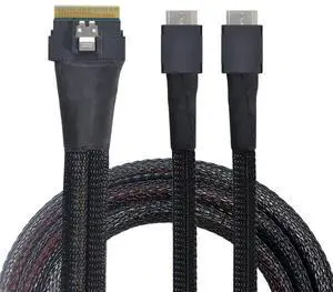 Vszerda PCI-E Ultraport Slimline SAS Slim 4.0 SFF-8654 8i 74pin to Dual Oculink SFF-8611 Cable 50cm PCI-Express