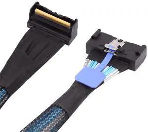Vszerda PCI-E 5.0 Mini Cool Edge IO MCIO Angled PCI-E Slimline SAS 8i 74Pin Male to MCIO 74Pin Male Extender Cable 35cm