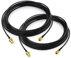 Vszerda WiFi Antenna Extension Cable 2-Pack RP-SMA Male to RP-SMA Female Bulkhead Mount RG174 Cable 5m 16.5 feet for WiFi Router Security IP Camera Wireless Network Card Adapter