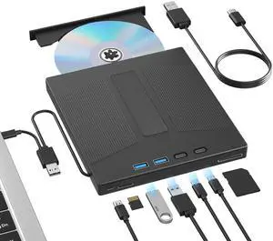Vszerda 7 in 1 External Blu Ray Drive, External Blueray/DVD Drive for PC Support 100G Disc Read&Write, USB 3.0&Type-C Blu Ray Burner with SD/TF Port, Compatible with Windows MacOS Linux Laptop Desktop