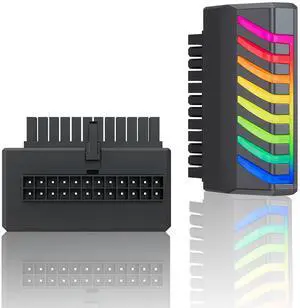 Vszerda ATX 24 Pin 90 Degree Adapter, 5V 3Pin RGB 24 Pin ATX Female to Male Power Supply Adapter for Computer Motherboard (Black)