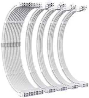 PSU Cables, 18AWG PSU Cable Extension Kit, 24pin ATX /4+4pin EPS /6+2pin 35CM Length with Cable Combs PCI-E/PC Sleeved Cable for ATX Power Supply (White)