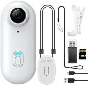 Vszerda 128GB FHD 1080P Mini Body Camera, Wearable Action Body Cam, Thumb Size Hands Free Recording Body Worn Camera, Premium Portable Camcorder Mount Anywhere for Pet Walking, Work, Travel (White)
