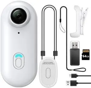 Vszerda 64GB FHD 1080P Mini Body Camera, Wearable Action Body Cam, Thumb Size Hands Free Recording Body Worn Camera, Premium Portable Camcorder Mount Anywhere for Pet Walking, Work, Travel (White)