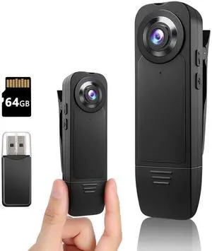 Vszerda Mini Body Camera 1080P Police Body Camera with Memory Card,Body Worn Cam,Premium Portable,Wearable Patrol Video Recording Camcorder for Work Records,Guard (64GB)