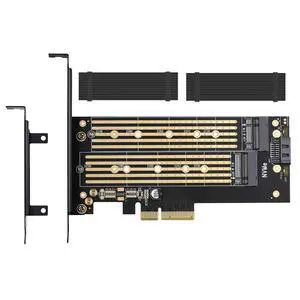 BUCIER Dual M.2 PCIE Adapter for SATA or PCIE NVMe SSD with Advanced Heat Sink Solution,M.2 SSD NVME (m Key) and SATA (b Key) 22110 2280 2260 2242 2230 to PCI-e x 4 Host Controller Expansion Card