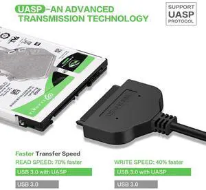 Vszerda SATA to USB 3.0 Adapter Cable for 2.5 SATA III Hard Drive, Converter for 2.5" SSD/HDD (NOT Support 3.5" HDD)