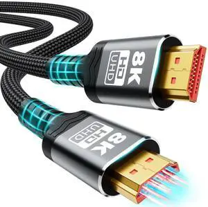 Vszerda 8K HDMI Cable 3.3FT-1M, Ultra High Speed HDMI 2.1 Cable Braided Cord 48Gbps, 8K@60Hz /4K@120Hz, HDCP 2.2&2.3