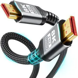 Vszerda  8K HDMI Cable 2.1, Ultra High Speed HDMI Cable Braided Cord, HDMI Cables 48Gbps (8K@60Hz 7680x4320, 4K@120Hz) Supports Dynamic HDR 10 eARC 3D, Dolby Atmos Compatible (10 feet)