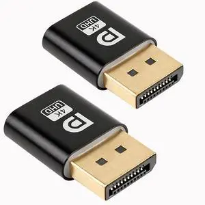 Vszerda DP - DisplayPort Display Emulator EDID Emulator Plug 2K (fit Headless 2560x1600@60Hz) 4K 4096x2160@17Hz Display Port Dummy Plug DisplayPort Compatible (2K-2560x1600@60Hz) (2PCS)