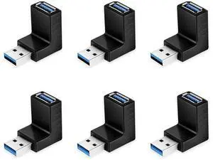 Vszerda 90 Degree USB 3.0 Adapter 6 Pack - Right Angle Male to Female Up/Down/Left/Right Connector - L Shaped Extension for PC, Laptop, Charger and More
