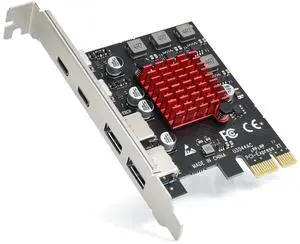 BUCIER 4 Ports USB 3.1 PCIE Expansion Card (2 USB-A & 2 Type-C Ports) Superspeed PCI Express Expansion Card USB Card for Desktop PC Support Windows 11/10/8/7/XP/Vista, Self-Powered Supply