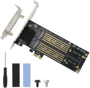 BUCIER Dual M.2 NVMe to PCIe Adapter with Heat Sink - M-Key B&M Key 2230/2242/2260/2280 SSD NVMe PCIe Card - Low Profile Bracket - Supports PCI-Express X1/X4/X8/X16 Slots