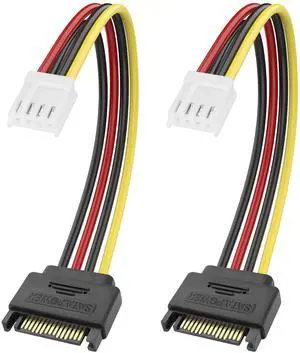 Vszerda 4 Pin Floppy Drive to 15 Pin SATA Male Power Cable, SATA 15Pin Male to 4 Pin Floppy FDD Female Connector Power Supply Cable for Hard Drives - 2Pack, 20CM