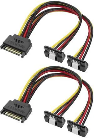Vszerda SATA 15Pin Power Y Splitter Cable, SATA 15 Pin Male to Dual Female Right Angle Connectors Adapter Power Cable 18AWG for Hard Drive Disks HDD, SSD (2Pack, 20CM)