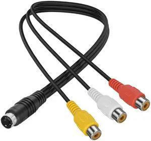 Vszerda 4 Pin S-Video to 3 RCA AV Female Cable Composite Wire, 3 RCA to 4 Pin Mini DIN S-Video Extension Cord for TV/HDTV CD Player VCR DVR DVD Player PC Laptop (0.3M)