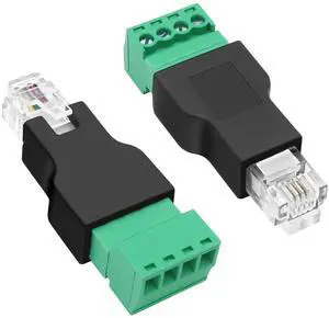 Vszerda RJ11 Male Solderless Connector to 4 Pin Screw Terminal Adapter RJ11 6P4C Male to Block Connector Splitter Shield Plug for Telephone CCTV Cords Extender 2PCS