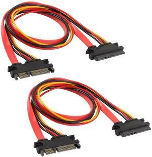 Vszerda 22Pin SATA Power Extension Cable, 2Pack SATA 22Pin (7+15) Male to Female Data and Power Combo Extension Cable - 50cm
